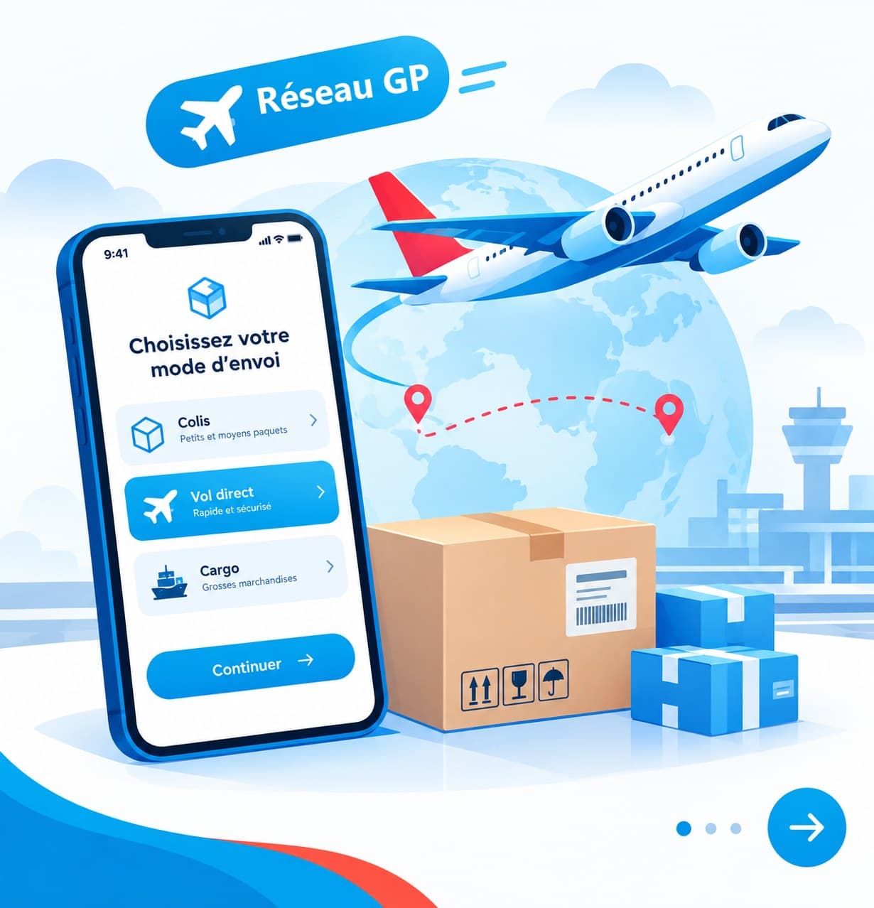 Réseau GP — vol direct, cargo et conteneur